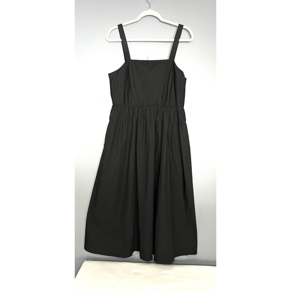A New Day Dress Womens L Black Square Neck Smocked Midi Sundress Pockets Cotton - Picture 3 of 15